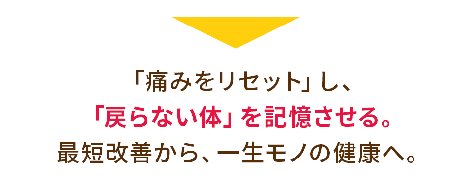 「痛みをリセット」し、「戻らない体」を記憶させる。最短改善から、一生モノの健康へ。